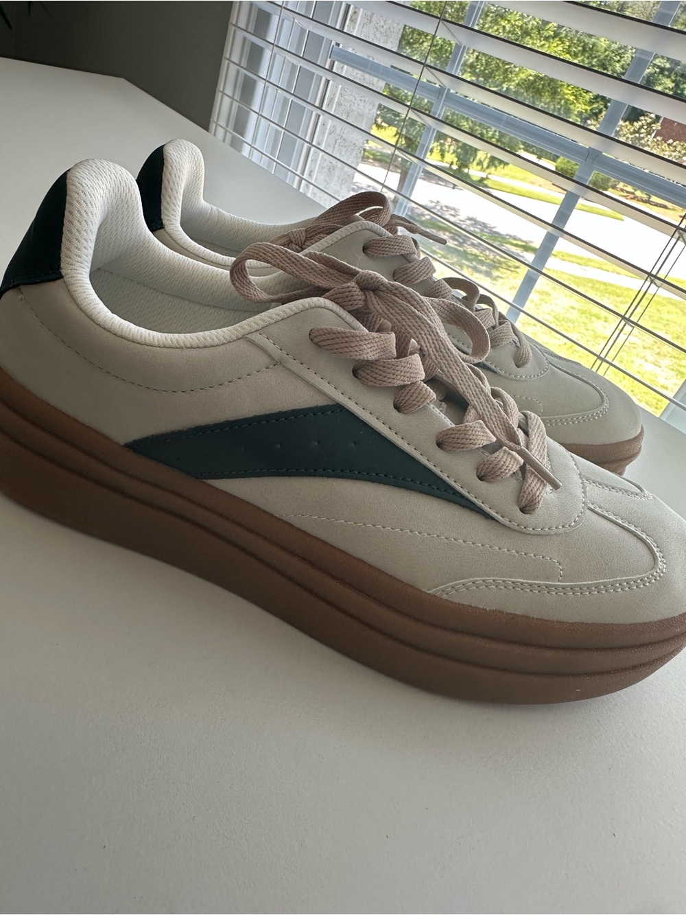 Casual Platform Sneakers in Cream with Brown Sole